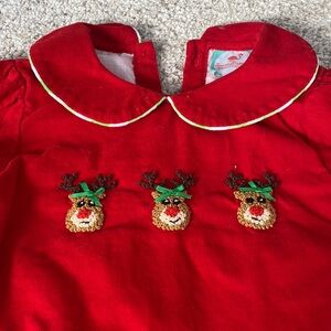 18 mon. Baby girl HolidayBubble, red corduroy long sleeve stitched reindeer